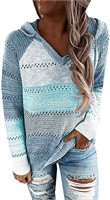 Womens Color Block Hoodies Hollow Out Knit