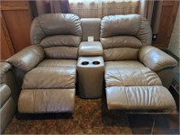 Reclining Leather Love Seat with Cup Holders