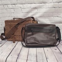QTY 2 Brown Leather/Canvas Crossbody Bag
