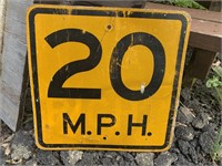 EARLY SMALL 20 MPH TRAFFIC SIGN METAL REFLECTIVE