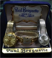 Three wristwatches: Paul Breguette Incabloc 10kt g