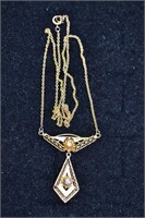 14kt gold filigree pendant necklace set with two d