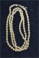 14kt gold 20" rope necklace with a barrel clasp, 9