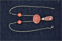 14kt gold and carved carnelian necklace w/ cartouc