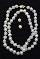 17" cultured pearl necklace w/14kt gold clasp, pr.