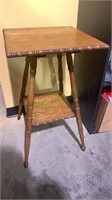 Antique oak side table plant stand with a shelf