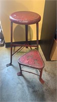 Antique 1940s red metal stepstool, triangular