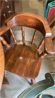 Dining table with five chairs - two pine hoop back