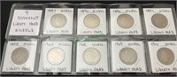 Coins - nine different Liberty head nickels,