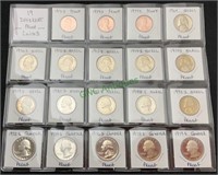 Coins - 19 different proof coins, 3 pennies, 11