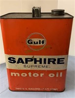 Vintage 2 gallon oil can marked Gulf