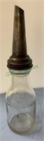 Vintage 1 quart glass oil bottle with spout -