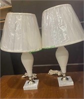 Pair of bedside lamps - frosted white glass and