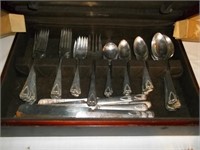 Silverplate Flatware in Wood Storage Box