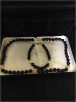 Vintage Black Beadpearl Necklace/Bracelet Set