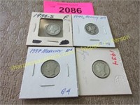 1934, 1937, 1938 S, 1944 D Mercury dimes