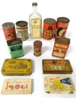 Lot of 12,Assort of Advertising Tins,Bottles,Boxes