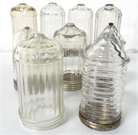 Lot of 9,Glass Dispensers with Tin Lids