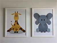 5PC FRAMED PRINTS & CERAMIC ELEPHANT