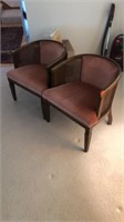 2-Pink cloth wingback chairs
