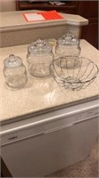 3-Glass Storage Containers & fruit wire rack