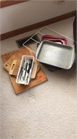 Wooden cutting boards, knife set and cooking