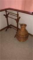 Wooden Quilt Rack & Woven Umbrella Basket