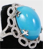 18kt WHITE GOLD DIAMOND & TURQUOISE RING