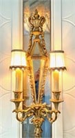 SET OF FOUR CARVED & GILDED TWO LIGHT SCONCES