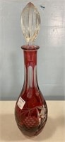 Red Cut To Clear Crystal Decanter