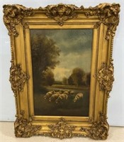 19th Century Oil "Herd of Sheep" Painting