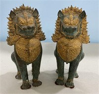Pair of Chinese Metal Mini Statue Foo Dogs