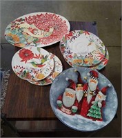 Decorative bird dishes w/Christmas plate