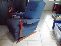 BLUE CLOTH ROCKING CHAIR WITH WOOD FRAME