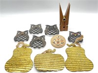 Cast Iron Owl Trivets, Metal Pumpkin Decor, Large