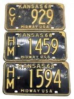 (3) 1968 Kansas License Plates