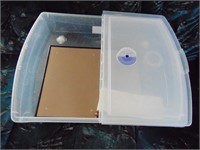 LARGE PLASTIC TOTE BIN & PICTURE FRAME