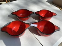 4 Matching Red Stoneware Soup Bowls- France