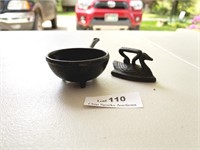 Cast Iron Pot and Swan Miniature Iron