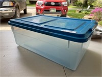 Clear Storage Tote with Blue Lid