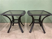 Wicker glass top side tables (pair)