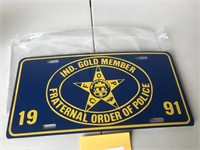 1991 Fraternal Order of Police Metal License Plate
