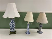 Set of three blue lamps