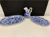 (2) floral platters w/decorative ceramic pitcher