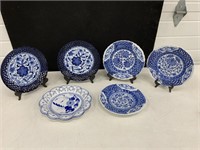 (6) blue & white decorative plates