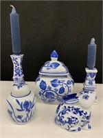 Porcelain candle holders, figurines
