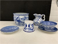 Porcelain pot, pitcher,bowl, saucers
