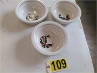 3 Fiesta Holly Pattern Serving Bowls