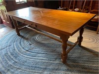 SOLID WOOD TABLE WITH DRAWER -NOTE DAMAGE ON RAIL