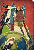 FOLK ART PAINTING NATIVE AMERICAN CHIEF SIGNED